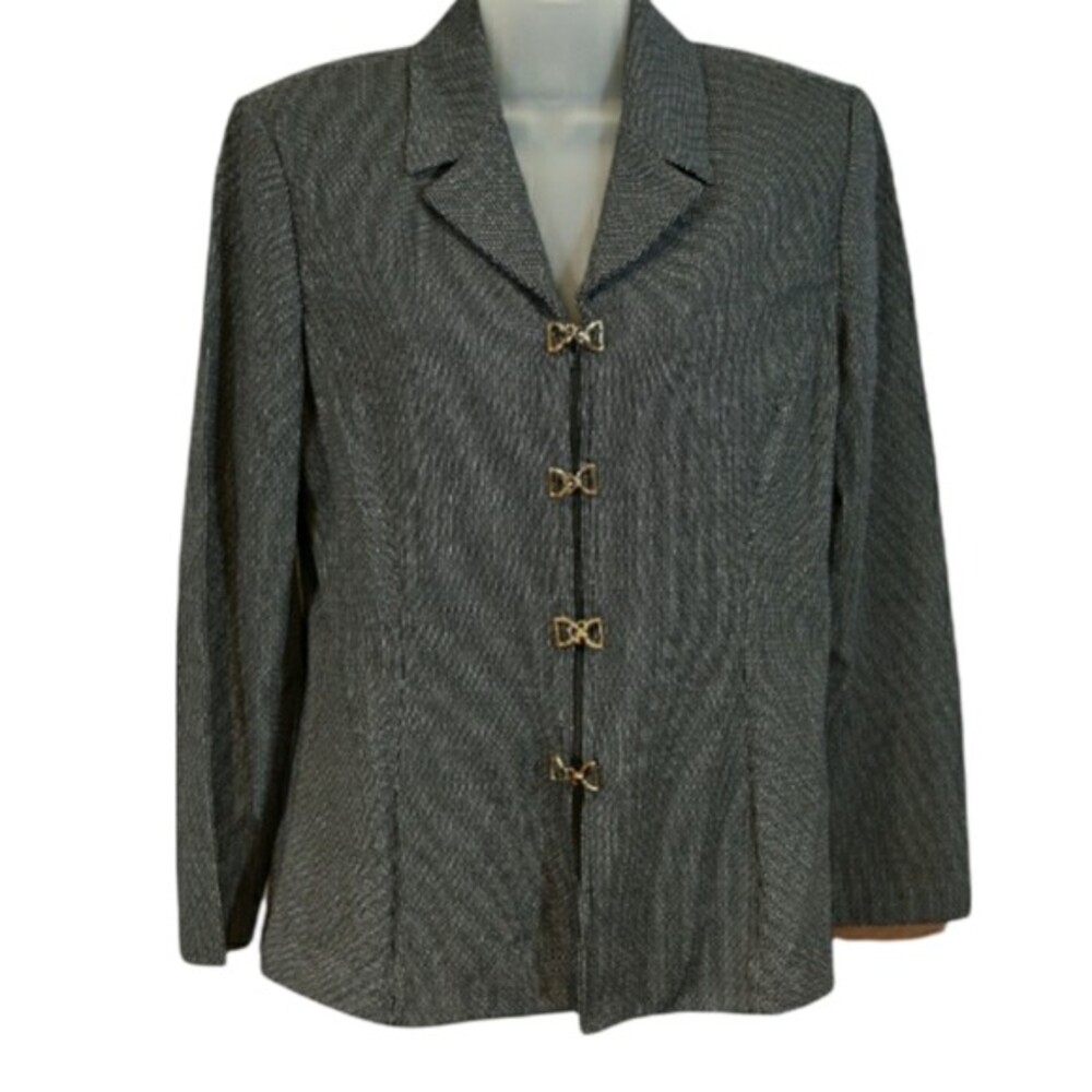 Griffith Gray for St John Knit Blazer Jacket Gold Closure Details Med